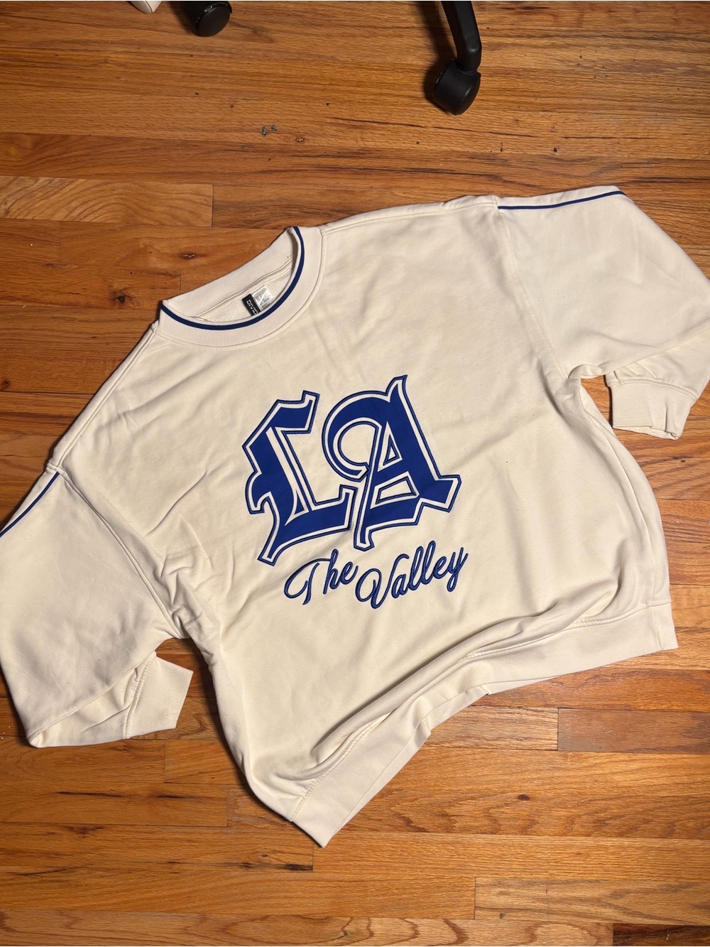Divided Cream Crewneck with Blue LA Graphic & Trim